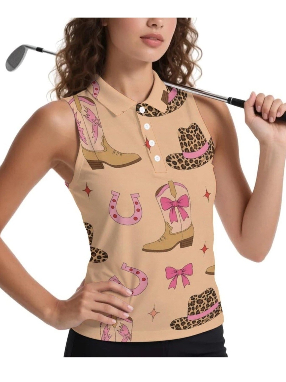 NEW! Retro Coquette Cowgirl Sleeveless Golf Tennis Pickleball Polo (MEDIUM)
